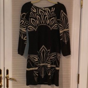 Dark grey with cream sweater dress